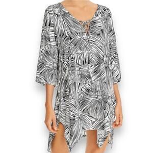 NEW J. Valdi floral beach coverup small tunic top black & White Tropical swim